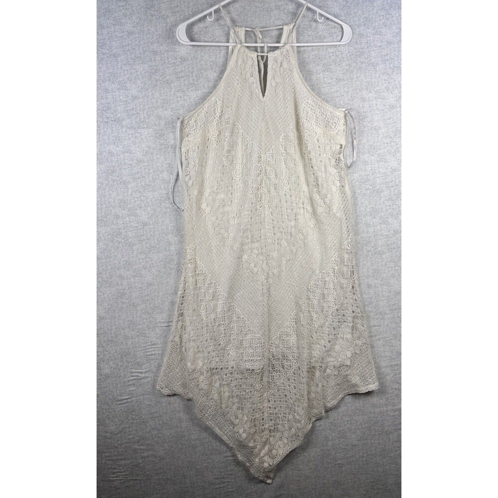 Kelly Renee Cream Boho Hanky Hem Lace Bodice Halter Neck Midi Dress Cottage Med